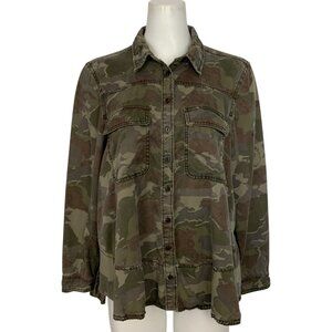 Anthropologie Montana Camo Buttondown Blouse 10 Green